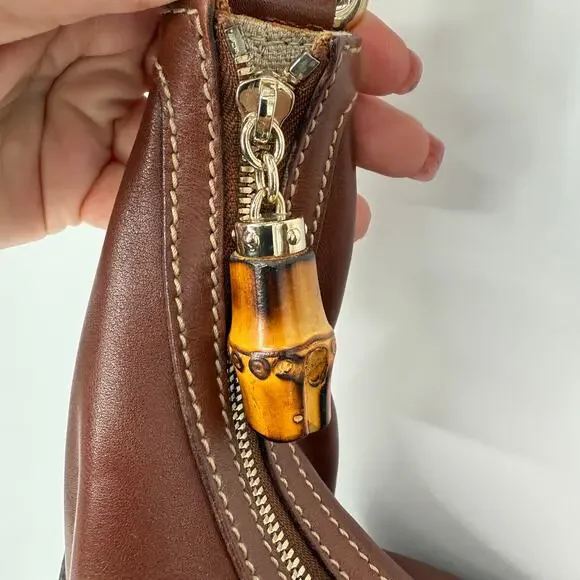 GUCCI Brown Leather Bamboo Amalfi Hobo Shoulder Bag - Picture 3 of 16